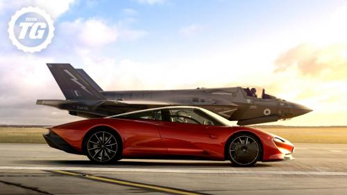 Une McLaren Speedtail fait la course avec un Jet Fighter F35 pour l’émission Top Gear