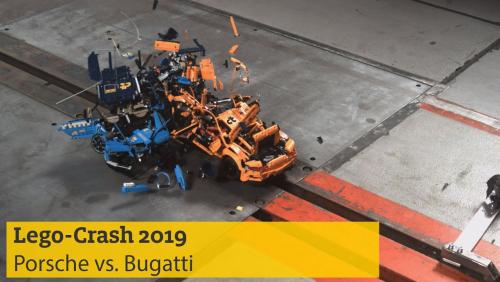 Crash-test entre une Porsche 911 GT3 RS et une Bugatti Chiron en Lego par l'ADAC