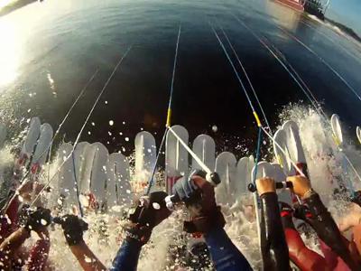 145 skieurs tractés par un bateau... Record du monde !